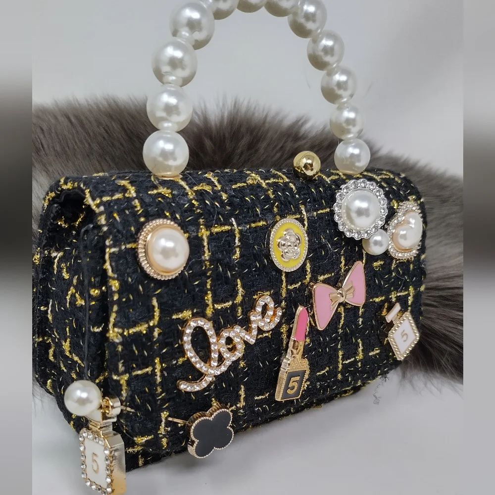 Mini Me Tweed Luxury Embellished Crossbody Purse